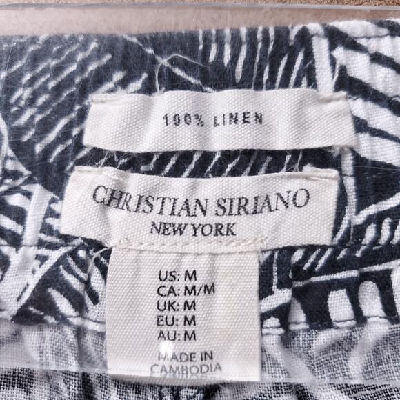 Christian Siriano Pants Women M B&W Linen Tropical Wide Leg Casual Boho Resort - Picture 9 of 10